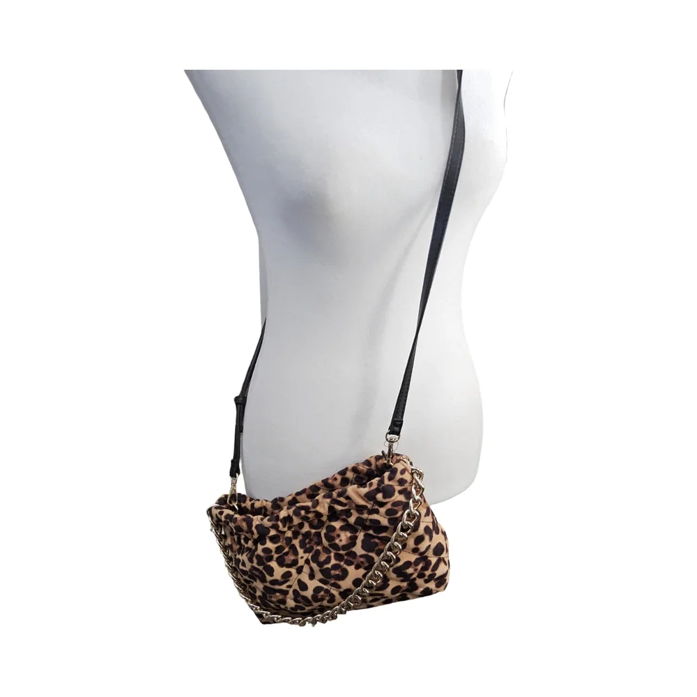 New INC International Concepts Brown and Black Crossbody Bag with Leopard Print